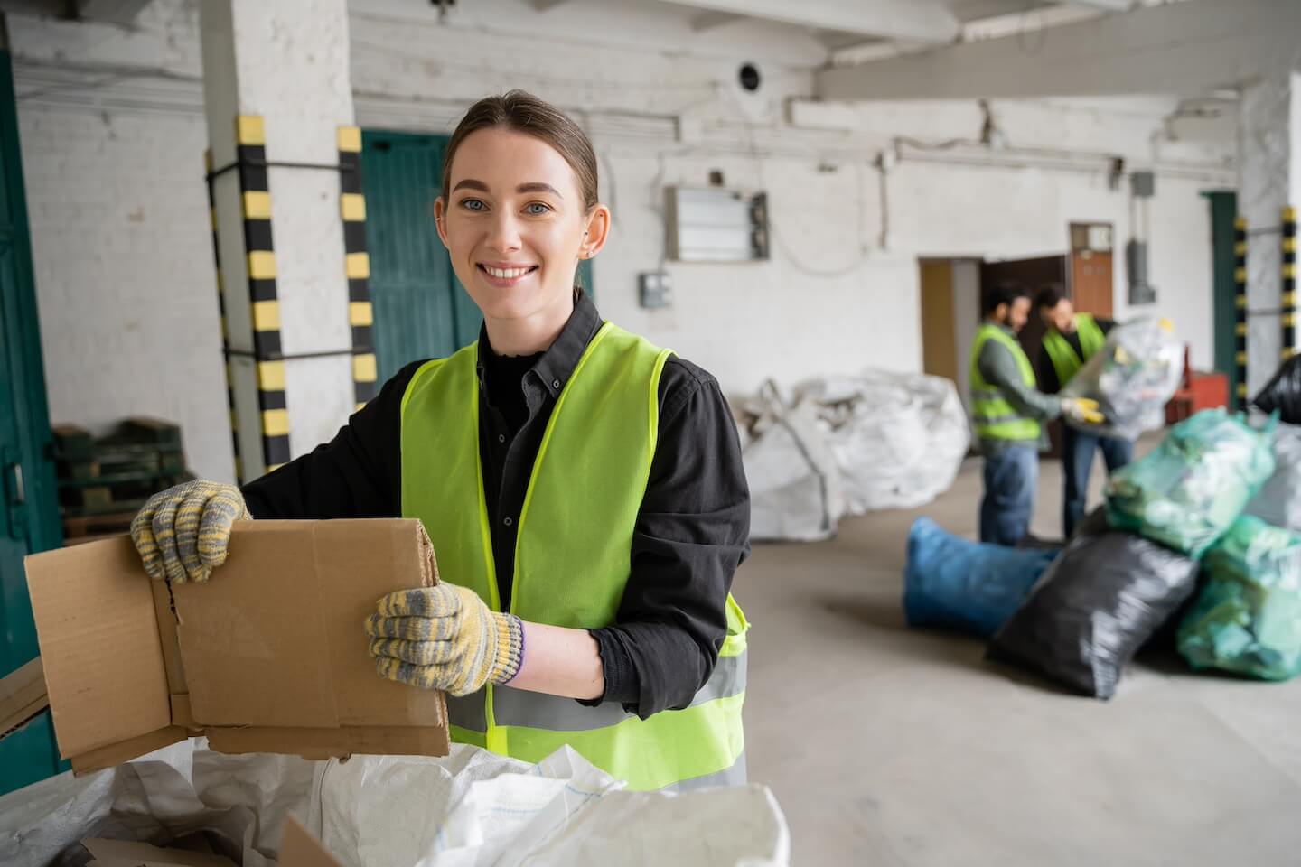 Femme en train de recycler du carton